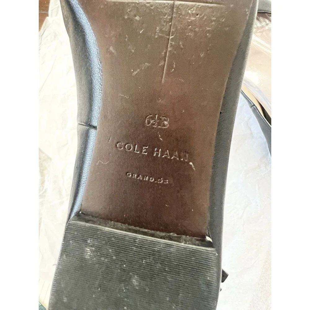 Cole Haan Black Pointed Leather Ankle Strap Flats
